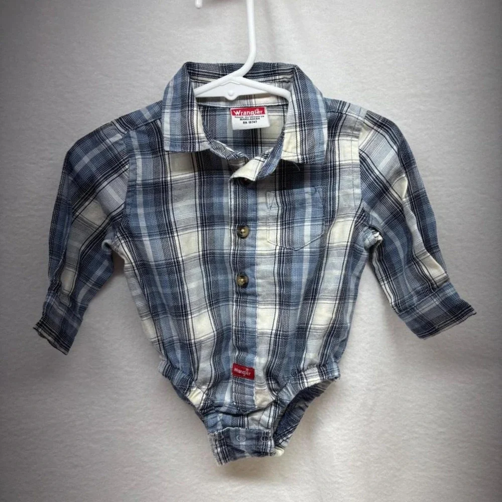 Wrangler Blue Plaid Long Sleeve Button Up  One Piece size‎ 6-9 months